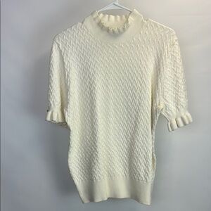 ONTWELFTH Women’s Ruffled Neck Floral Sleeve Top Cream Size XL